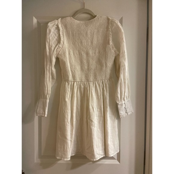 NWT Storia White Long Sleeve Boho Mini Dress Smocked Bodice‎ Size S - Picture 6 of 6